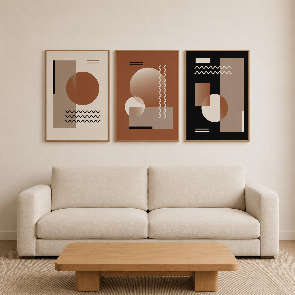 KIT 3 QUADROS DECORATIVOS - ABSTRATO GEOMÉTRICO TONS TERROSOS